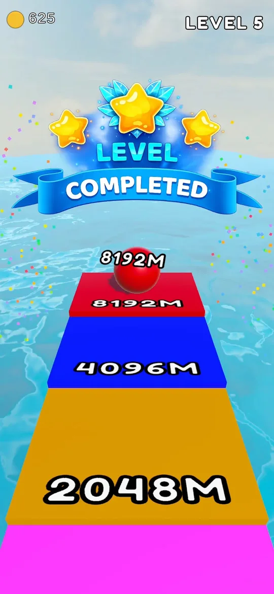 BGH Ball Run 2048: level completed screen with an 8192 ball