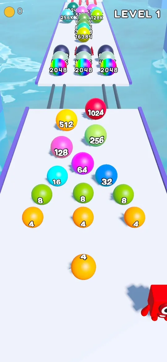 BGH Ball Run 2048: numbered balls rolling down a track